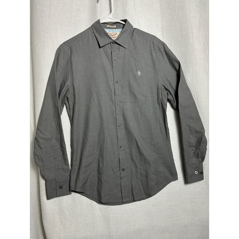 Original Penguin Mens Classic Fit Button Down Shirt Charcoal Grey Small Long Slv